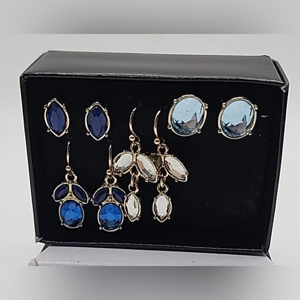 Avon Pierced Earrings Set 4 Pair NWOT Blue "Midnight Ink" 1524